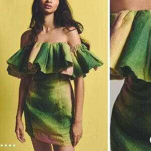 The Wolf Gang Anthropologie Mirador Mini Linen Dress Aura Multi Color Green S